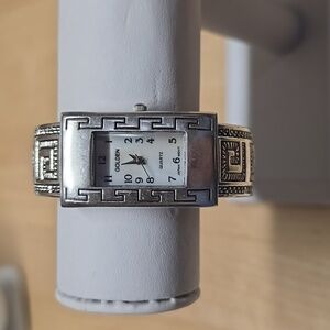 {Golden} Silver Color Greek Designs Women's Cuff Bangle Watch